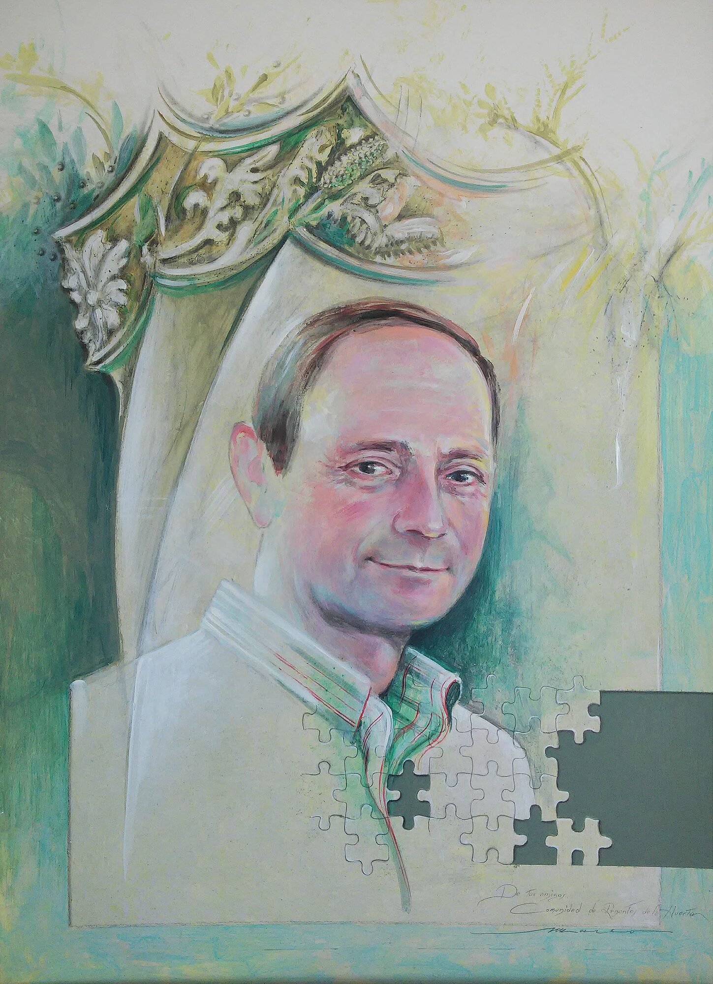 Retrato con arco y puzzle